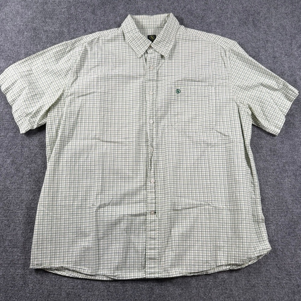 AIGLE Button Down Shirt Mens 2XL Green Plaid Short Sleeve Casual Logo